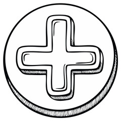 Obraz premium Hand drawn plus sign in a circle icon sketch for addition or positive concept