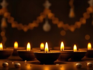 Radiant Diwali: Lit Diyas Illuminate the Festive Spirit with Garland Decoration