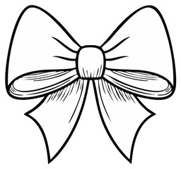Black Outline Drawing of a Decorative Ribbon Bow for Gift Wrapping Holiday Decorations and Celebrations