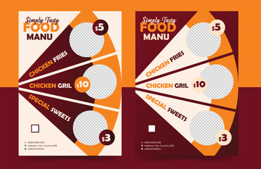 modern restaurant food menu template, editable menu design for cafe and bistro, printable food flyer layout, elegant menu brochure design, minimalist restaurant menu.