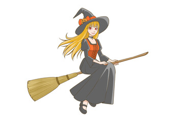 Halloween Witch on a Broomstick – Cute Costume Illustration