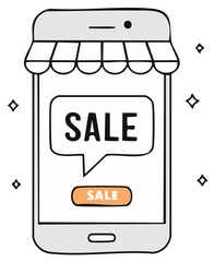 Naklejka premium Online Sale Promotion on Phone with Awning and Speech Bubble Outlines