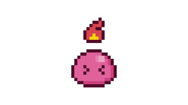 8-bit pixel art pink slime fire emoji looped animation 4k 30fps
