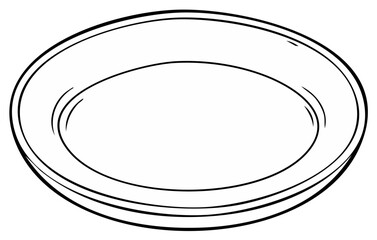 Obraz premium Monochrome sketch of an empty plate, round dish with lines