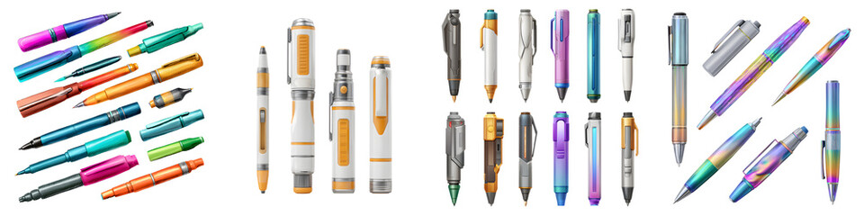 Colorful Pen Collection Isolated on White: Writing, Sketching, Drawing