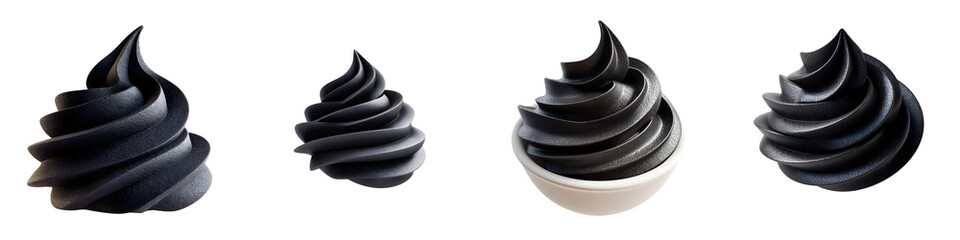 Trendy Black Ice Cream Swirls - Set of Isolated Dessert Treats on White
