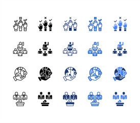 Participation, Responsibility, Representation, Elections, multiple style icon set.
