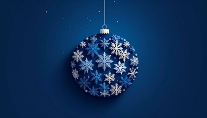 A blue Christmas ornament decorated with white and blue snowflakes.