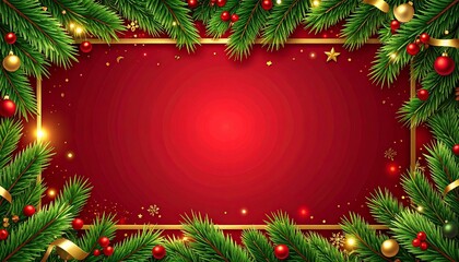 Festive holiday background, adorned with vibrant ornaments and evergreen branches, ready for your seasonal message.
