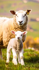 Obraz premium Mother sheep and lamb in a meadow