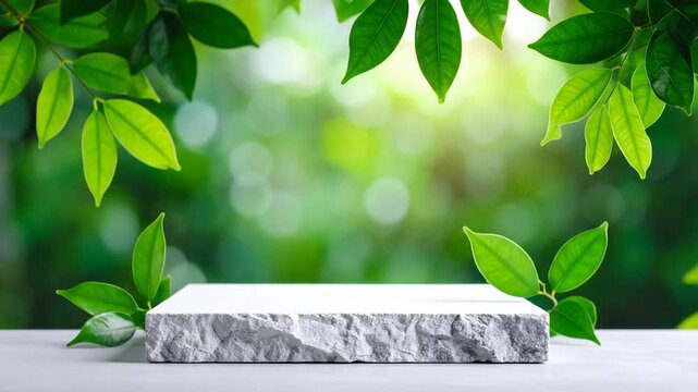 Serene Stone Product Display: Lush Greenery Backdrop