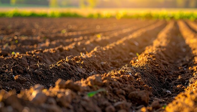 Close-up of plowed field soil