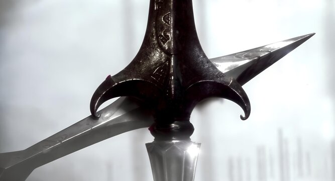 Close-up of an Ornate Sword Hilt with Intricate Details.
