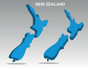 A clean 3D vector map of New Zealand with a modern design. Excellent for professional presentations, data visualization, and infographics