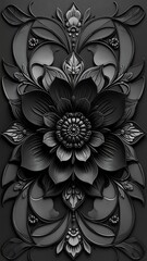 Ornate flower design in black and gray