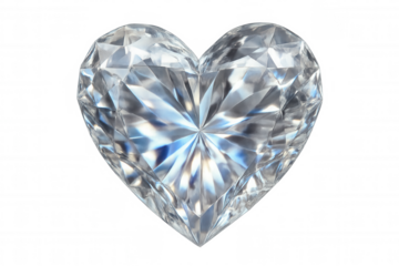 Heart-shaped diamond shining with inner reflections on a transparent background, ideal for luxury, love, and romance themes