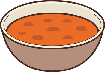 A cartoon illustration of a bowl filled with orange soup, ready to eat.