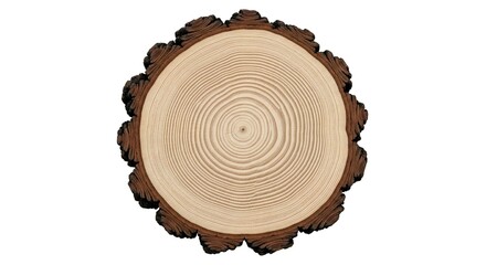 A circular cross-section of a tree trunk, displaying growth rings and bark.