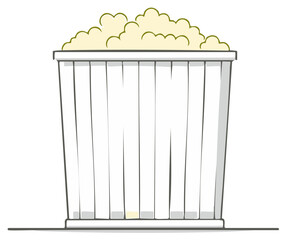 Simple cartoon bucket filled with fluffy popcorn snack