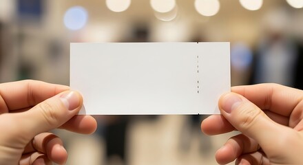 Blank Ticket Held in Hands Against Defocused Background Ready to Use