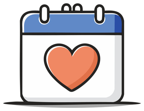 Calendar with heart symbol marking a romantic date, anniversary, or special event