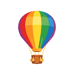 Fototapeta premium Vibrant hot air balloon illustration with rainbow stripes representing pride, freedom, and adventurous travel, isolated on a white background