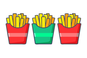 Three red and green boxes of french fries