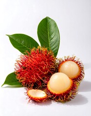 Fresh rambutan fruit with leaves
