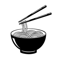 noodle, ramen, bowl, chopsticks, soup, Asian, cuisine, icon, food, illustration, design, graphic, vector, silhouette, black, white, meal, Japanese, Chinese, Korean, dining, tasty, lunch, dinner, flavo