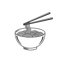 noodle, ramen, bowl, chopsticks, soup, Asian, cuisine, icon, food, illustration, design, graphic, vector, silhouette, black, white, meal, Japanese, Chinese, Korean, dining, tasty, lunch, dinner, flavo