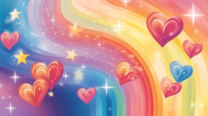 Rainbow hearts and stars background