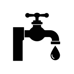 faucet, tap, water, plumbing, drip, leak, flow, icon, symbol, silhouette, black, illustration, vector, graphic, design, pipe, fixture, sink, bathroom, kitchen, utility, conserve, pressure, hygiene, cl