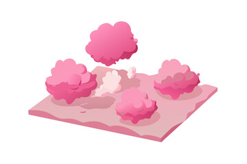 Pink isometric landscape with fluffy pink clouds