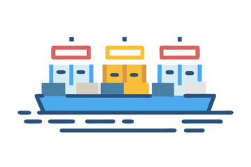 Flat design illustration of a cargo ship carrying containers on the water