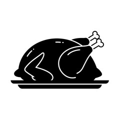turkey, roast, icon, vector, clipart, silhouette, food, meal, dinner, poultry, cooked, graphic, design, illustration, black, white, feast, thanksgiving, holiday, bird, kitchen, cuisine, editable, isol