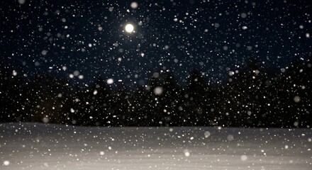 Obraz premium Night Snowfall Under a Full Moons Glow