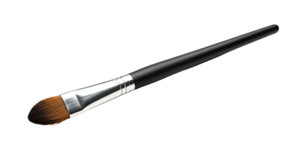 Black handled makeup brush with brown bristles.