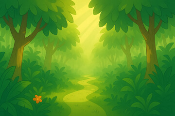 Fototapeta premium Lush Green Forest Path with Sunlight 1.