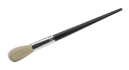 Black handled paint brush with light beige bristles.