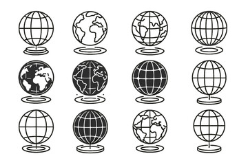 Globe grid virtual holographic meridians lines icon map vector planetary world