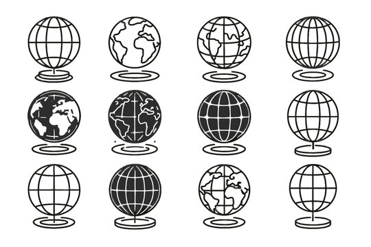 Globe grid virtual holographic meridians lines icon map vector planetary world