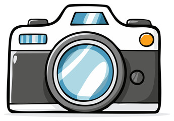 Illustration of a modern digital single lens reflex camera in flat design style