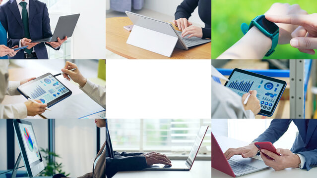 Collage footage of people using various digital devices