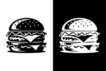 Simple Burger Icon Design. Flat Hamburger Silhouette Vector Graphic