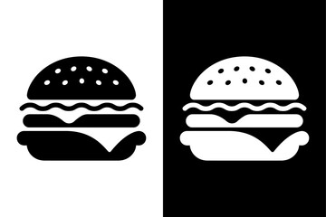Burger Silhouette Icon with Bun, Patty, Cheese and Lettuce Layers