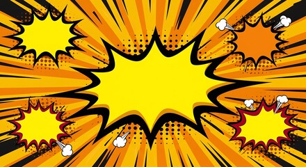 Starburst Blank Comic Sticker with Jagged Outline on Retro Pop Art Rays