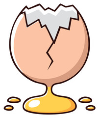 Cracked Eggshell with Yolk Dripping Out and Splattered Pieces