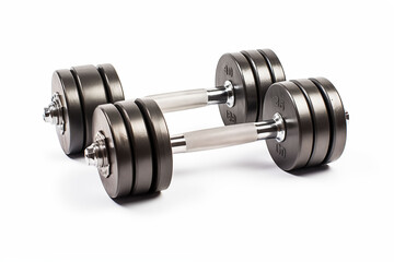 A pair of 5kg dumbbells isolated on a white background.