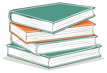 Stacked Closed Books with Teal and Orange Covers Displaying Knowledge and Education