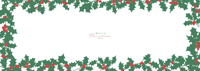 クリスマスリースのイラスト。12月のクリスマス素材。ヒイラギの冬クリスマスフレーム背景。Illustration of a Christmas wreath. December Christmas materials. Holly winter Christmas frame background.